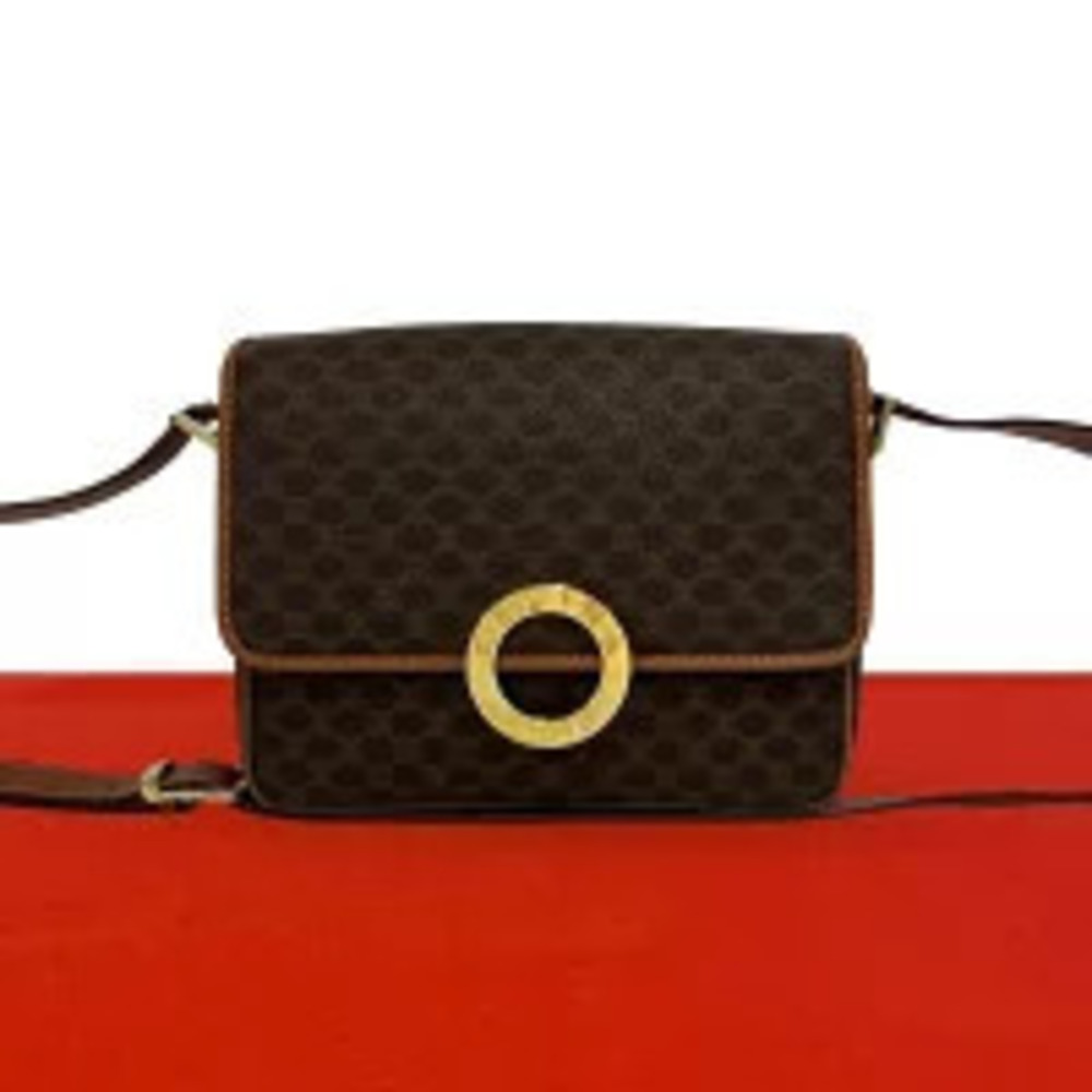 Celine Circle Macadam Leather Shoulder Bag Sacoche Brown